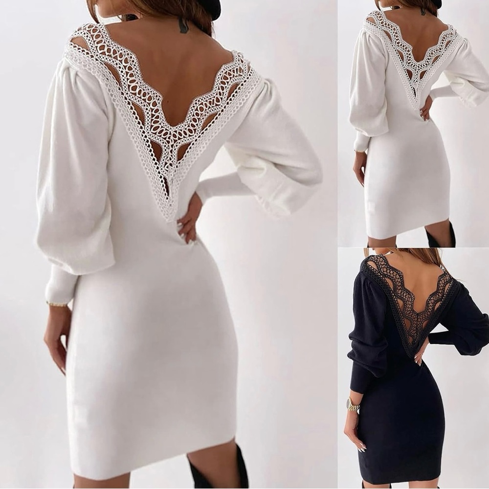 Elegant White Velvet Backless Dress -Size Small